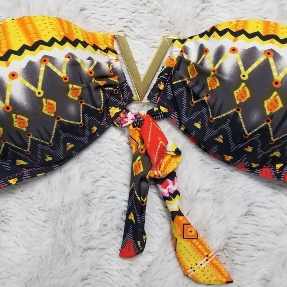 Luxe Apothetique Black Orange Bikini Bandeau Top M - Picture 4 of 8